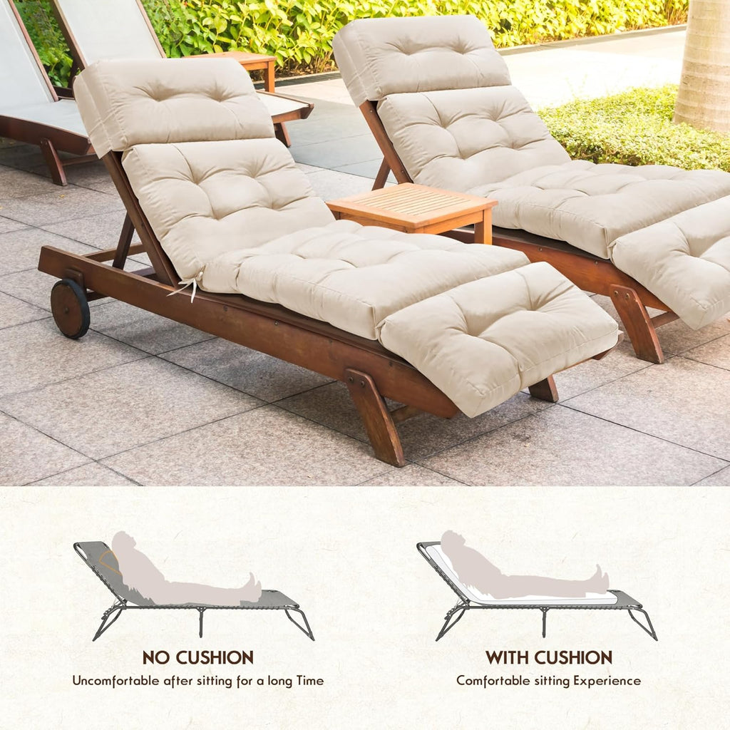 Outdoor Chaise Lounge Chair Cushion Waterproof 74.4 x 22 x 4.7 Inches Memory Foam Lounge Chair Cushions Replacement for Outdoor Furniture with Ties, Thickened Pool Lounge Chair Cushion, Beige