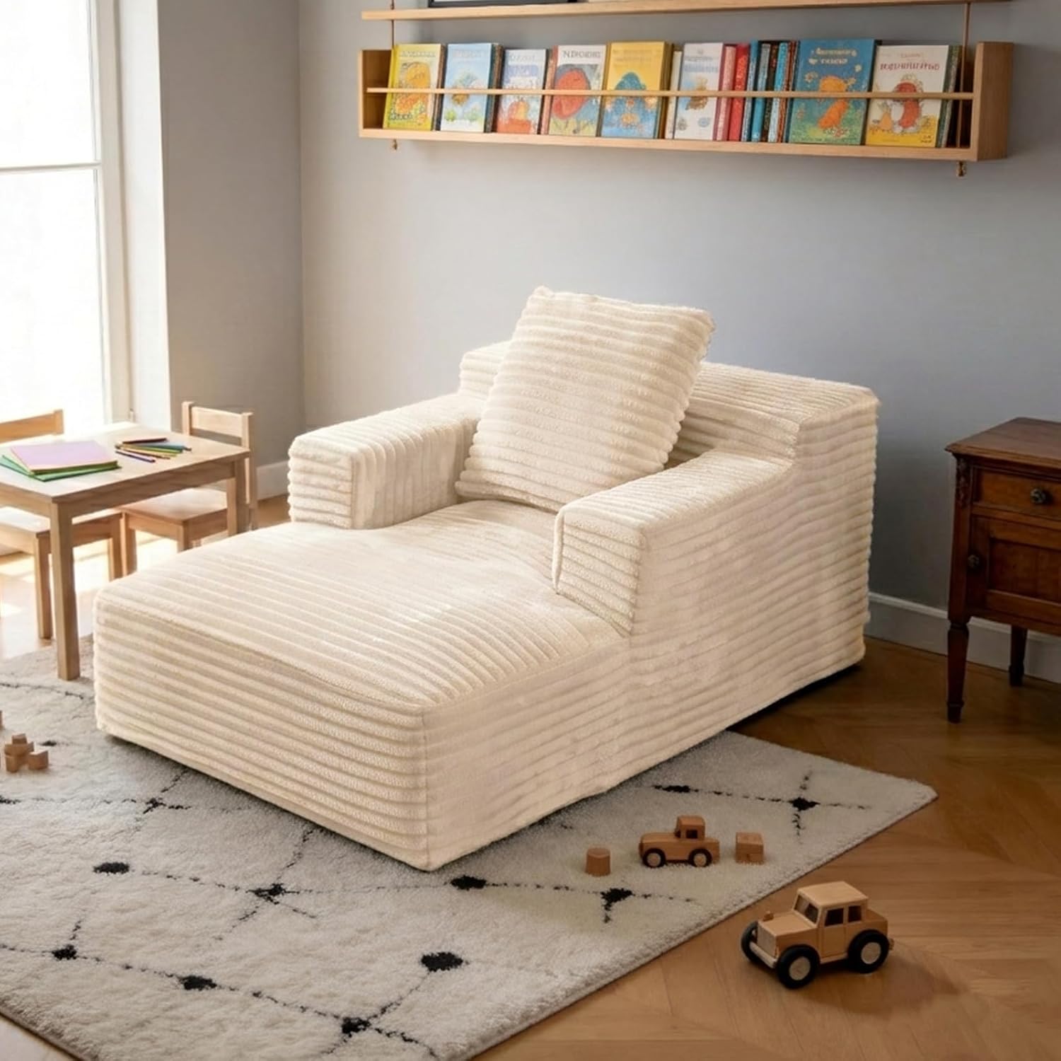 45 Chaise Lounge Chair Indoor Corduroy Upholstered Boneles Sofa Bed (Beige)