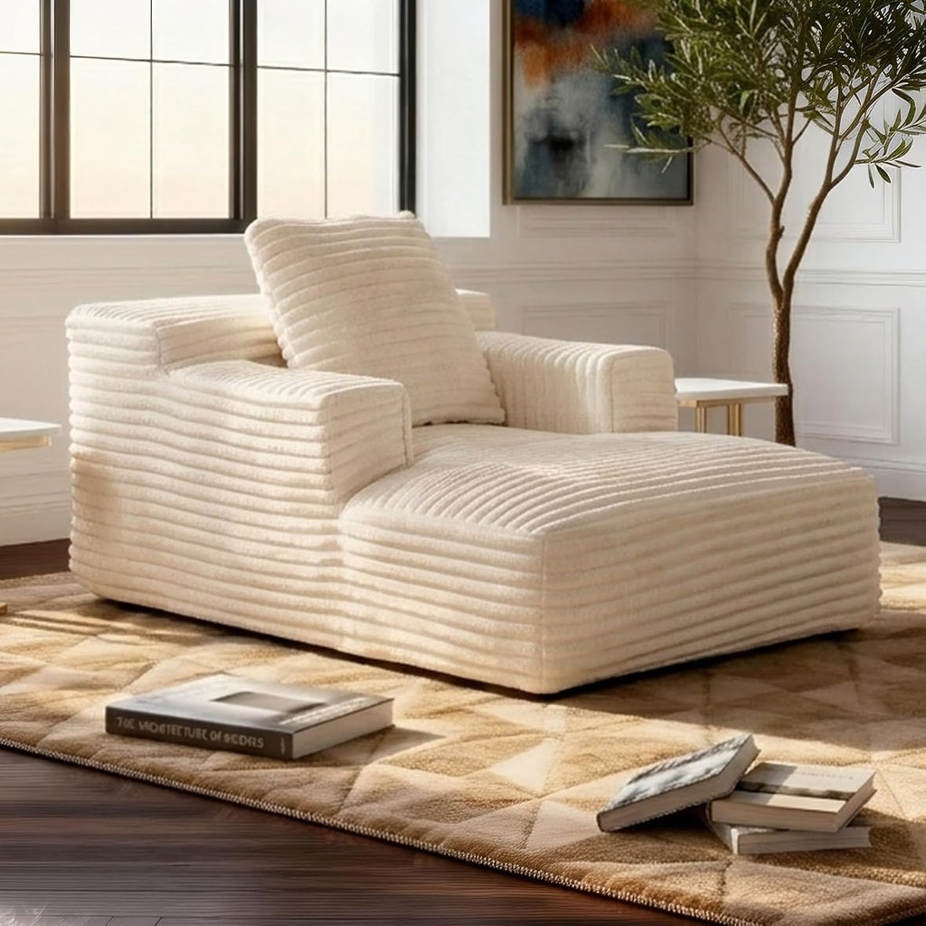 45 Chaise Lounge Chair Indoor Corduroy Upholstered Boneles Sofa Bed (Beige)