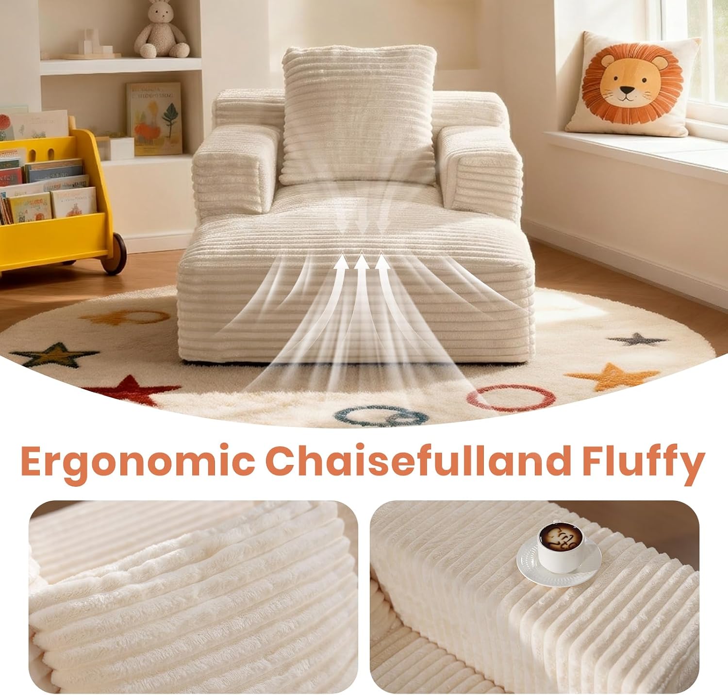 45 Chaise Lounge Chair Indoor Corduroy Upholstered Boneles Sofa Bed (Beige)