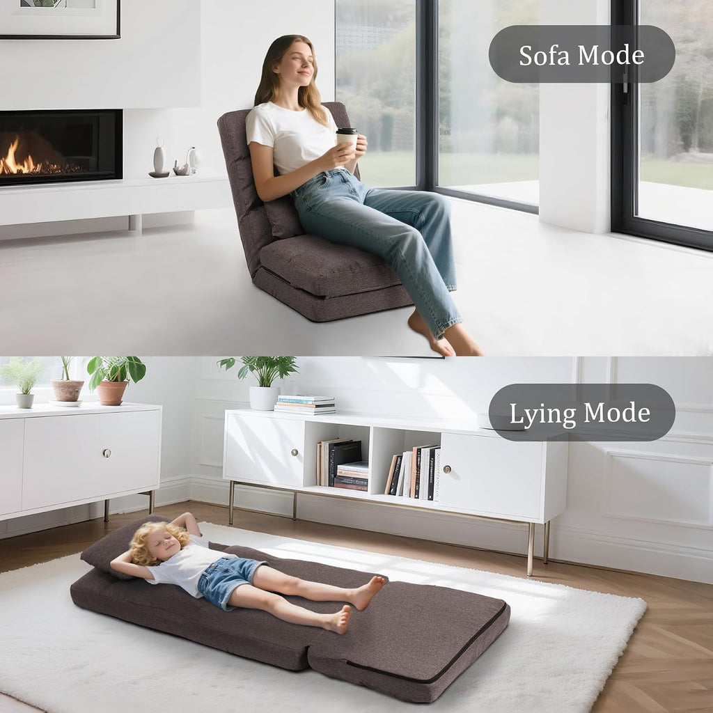 Chaise Lounge Indoor, 14-Position Floor Chair with Padded Pillow for Adults Kids, Folding Lazy Sofa Chair for Living Room, Bedroom, for Gaming Reading (Brown)