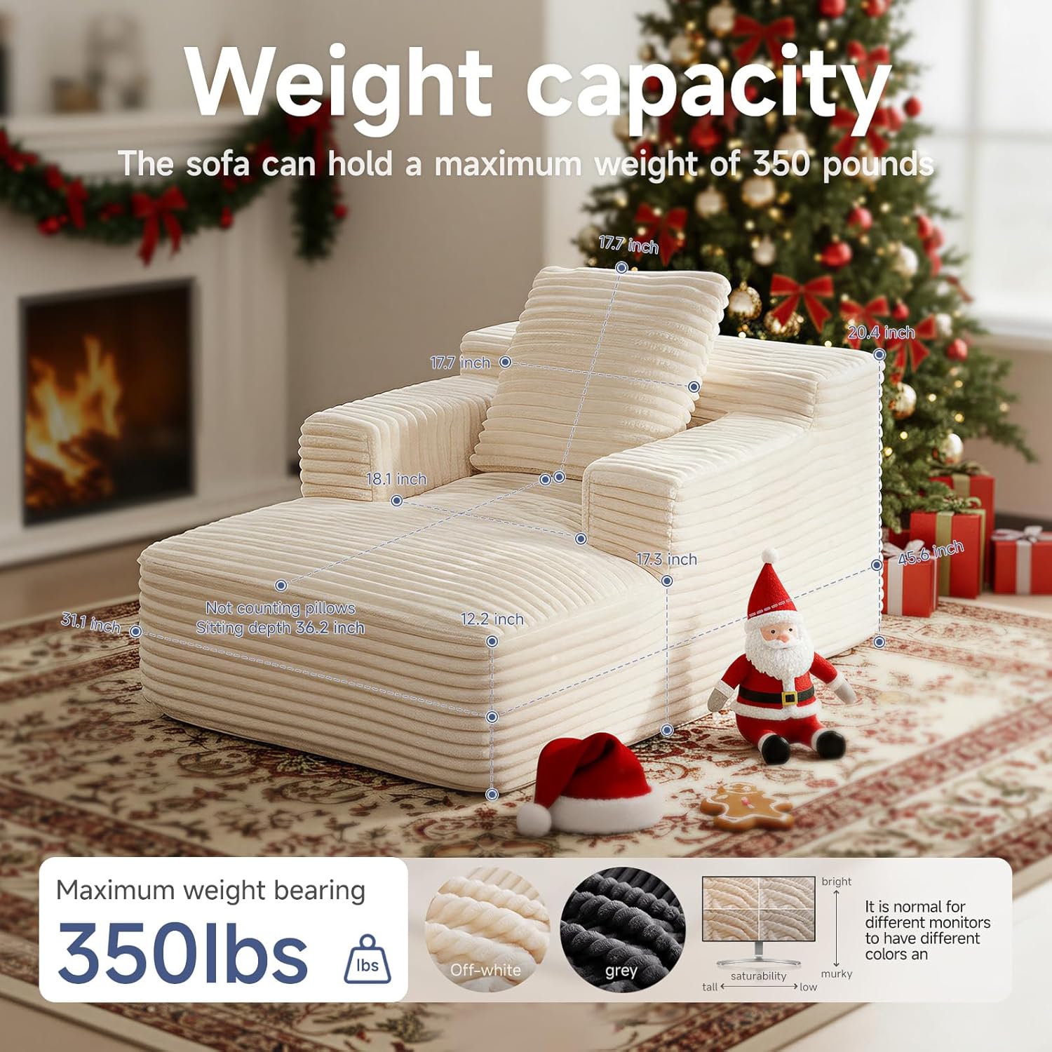 45 Chaise Lounge Chair Indoor Corduroy Upholstered Boneles Sofa Bed (Beige)