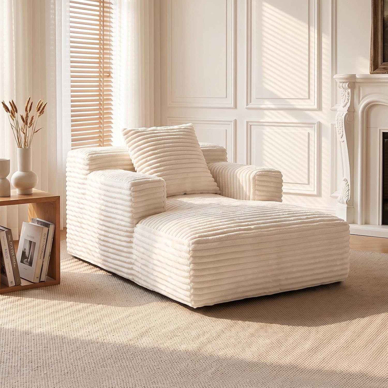 45 Chaise Lounge Chair Indoor Corduroy Upholstered Boneles Sofa Bed (Beige)